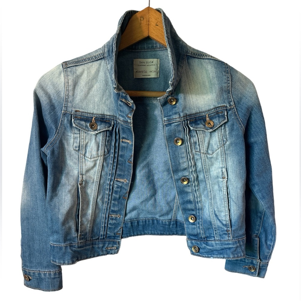 Zara Girls Kids Denim Jean Jacket size 9/10. Western Grunge Layering School Boho